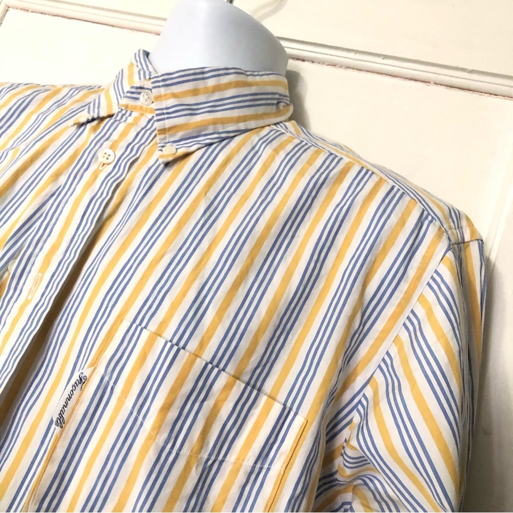 Faconnable Mens Button Striped Colorful Shirt Sz 5 / Large Italy Yellow Blue